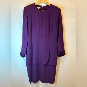 Vintage Talbots Wool Velvet Trim One Piece Suit Dress‎ Womens Size 12